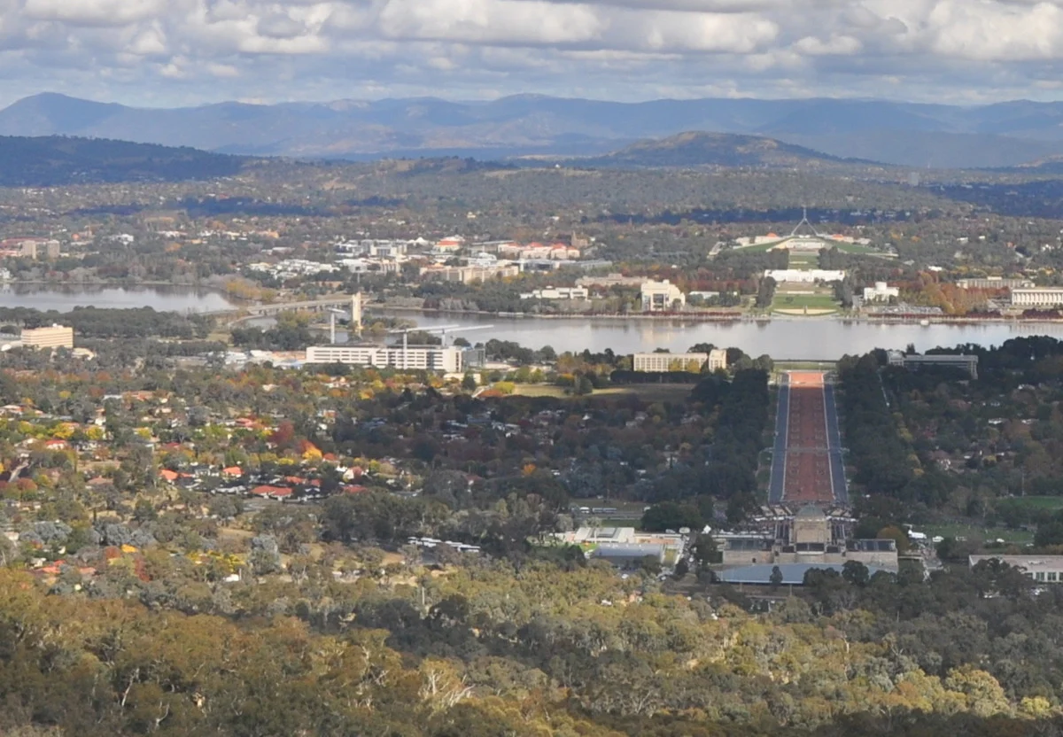 View from Mount Ainslie down Anzac Parade, Canberra, rephotographed 25 April 2011